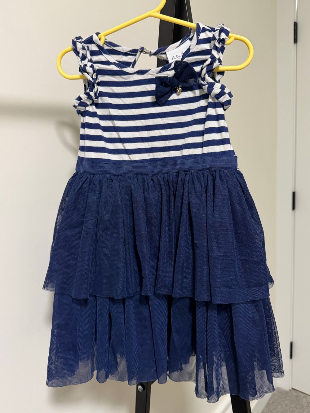 Nula Bug Kids Navy and White Striped Tulle Tiered Dress